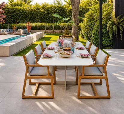 Grande Table Repas PALERMO 240 Sable Camel & Pierre Céramique – SUNS Outdoor Furniture | Mobilier Outdoor Côte d'Azur