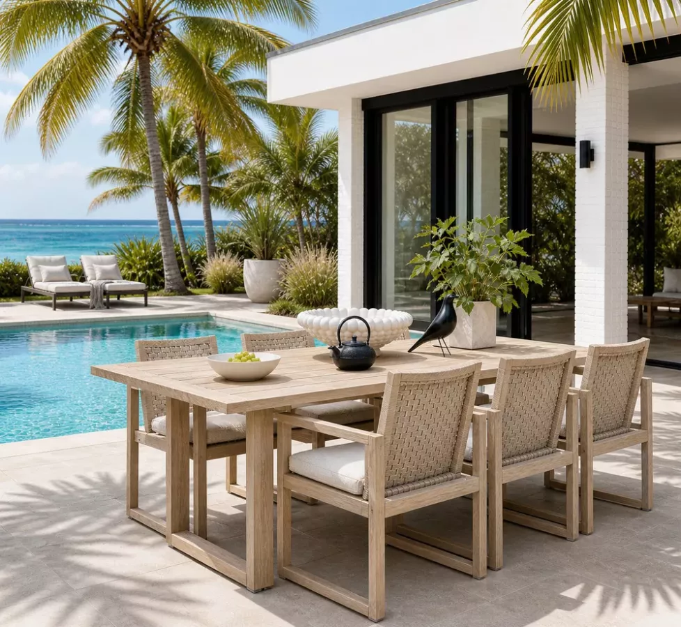 Ensemble table & 6 fauteuil Teck ANTIGUA Apple Bee – Élégance et design outdoor d’exception | Côte d’Azur French Riviera
