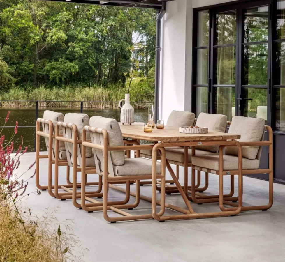 Fauteuil Repas DOLCE Apple Bee bois Teck Arrondi & Coussin Beige | Azur Lounge French Riviera PACA & Monaco