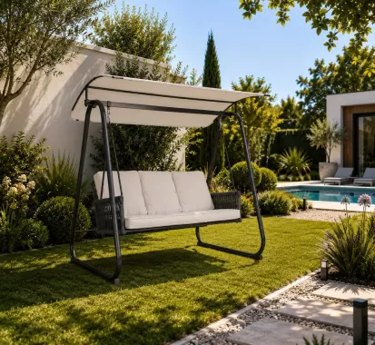 Balancelle 3 Places Gris Clair MAREZZA – Mobilier Outdoor Contemporain Provence Alpes Côte d’Azur & Monaco
