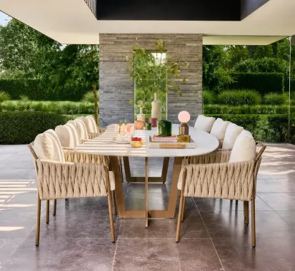 Chaise Repas Design FIAVÈ Aluminium Beige & Corde – Haut de Gamme Extérieur | Provence-Alpes-Côte d’Azur & Monaco