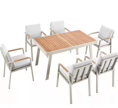 Fauteuil Repas NOFI – Chaise Extérieure Aluminium & Accoudoirs en Teck | Azur Lounge Côte d’Azur