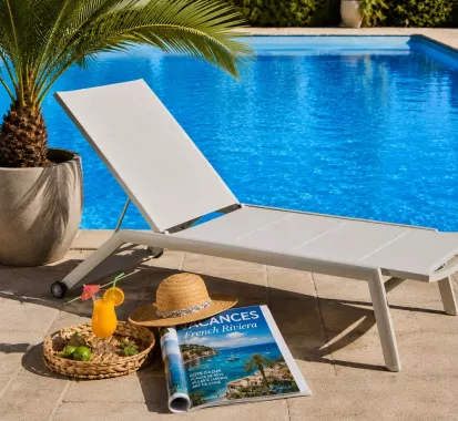 Bain de Soleil Transat MAJORCA Aluminium Thermolaqué & Toile Matelassée Confort | Azur Lounge Côte d’Azur