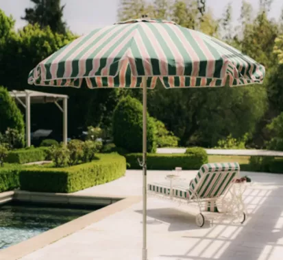 PARASOL LUXE Ø 200 BLANC CONTOUR BLEU MARINE - THE RIVIERA CLUB