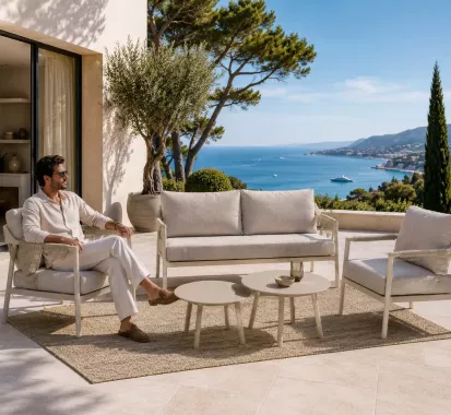 Salon de Jardin RIVANO 4 Places Aluminium & Cordage Design Italien | Mobilier Extérieur Nice Cannes Antibes Monaco