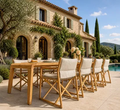 Fauteuil metteur en scène design en Teck ou Aluminium - ARITZO SUNS OUTDOOR chez Azur Lounge Antibes French Riviera