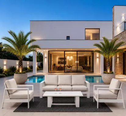 ENSEMBLE SALON DE JARDIN 5 PLACES ALUMINIUM BLANC - AZURA DESIGN ITALIEN