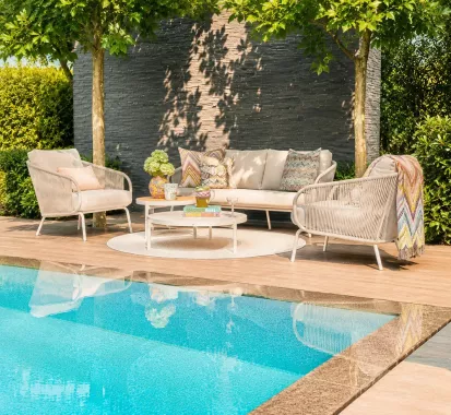 Dolce Suns Outdoor Salon de Jardin 5 places avec 2 tables aluminium ceramique