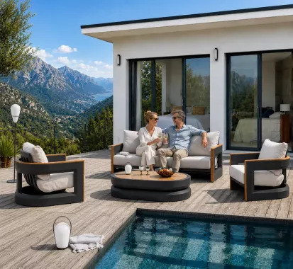 SALON DE JARDIN 5 PLACES ALU/TECK DESIGN - ALPACIO