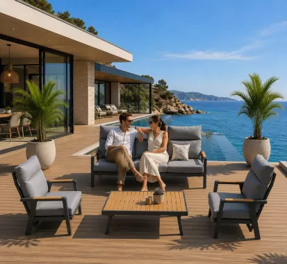 Salon de Jardin EMOTI Dossier Haut 5 Places – Confort Premium | Azur Lounge French Riviera