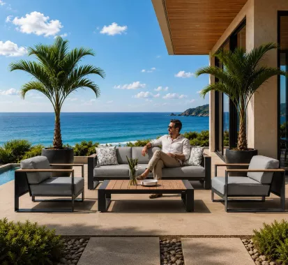 Salon de Jardin Cambusa 5 Places gris noir – Design Claudio Bellini | Aluminium & Teck | Azur Lounge Antibes