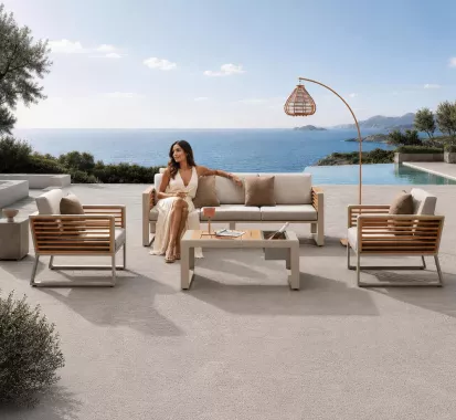 salon de jardin New York couleur Beige sable