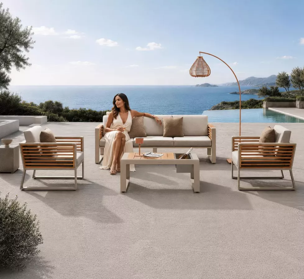 salon de jardin New York couleur Beige sable