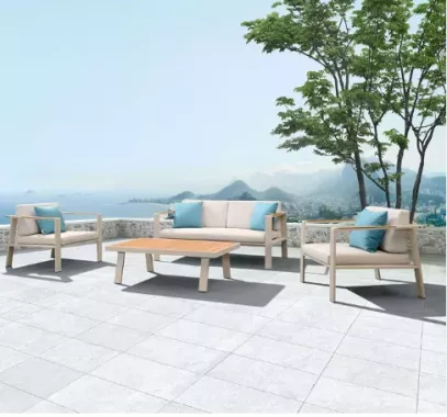 ensemble salon de jardin aluminium 4 places accoudoir teck Nofi