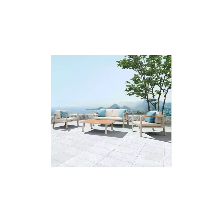 ensemble salon de jardin aluminium 4 places accoudoir teck Nofi
