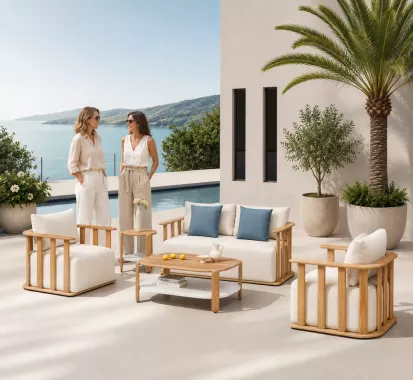 Canapé 2 Places salon de Jardin PALLISAD en Teck Massif – Claudio Bellini | Mobilier Haut de Gamme French Riviera