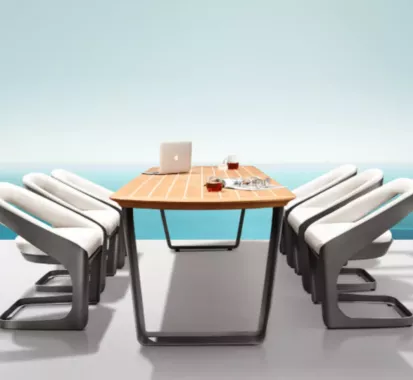 Fauteuil chaise repas luxe en aluminium et tissu sunbrella Pininfarina