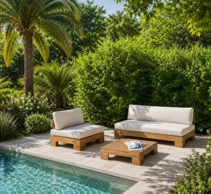 Fauteuil banquette MARBEYA en teck massif – Mobilier extérieur haut de gamme Provence-Alpes-Côte d’Azur | Azur Lounge