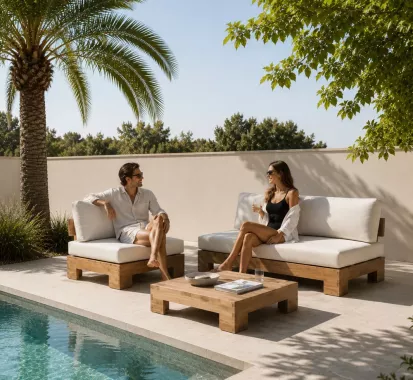 Fauteuil banquette MARBEYA en teck massif – Mobilier extérieur haut de gamme Provence-Alpes-Côte d’Azur | Azur Lounge