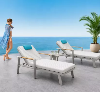 Ensemble duo bain de soleil et table d'appoint aluminium