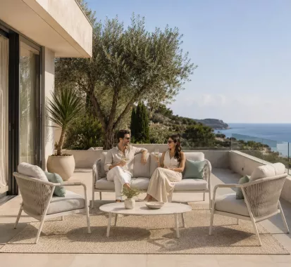 salon de jardin 4 places Mirano design italien aluminium et cordes