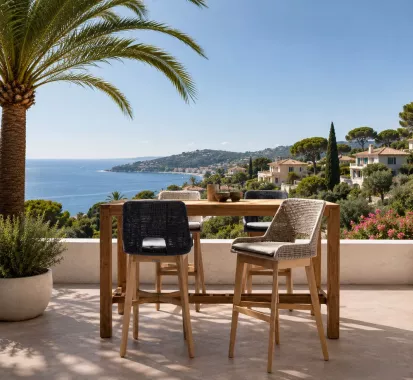 CHAISE HAUTE TABOURET TECK CORDES - ESTORIA