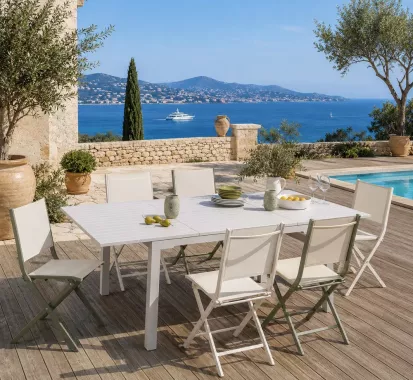 CHAISE DE JARDIN ALUMINIUM ASSISE TOILE CONFORTABLE -THELIO