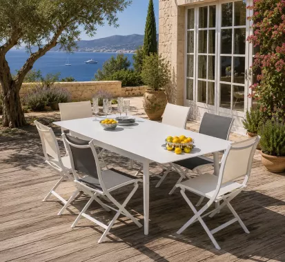 TABLE A MANGER EXTENSIBLE 180/240 ALUMINIUM BLANC - LUBINA