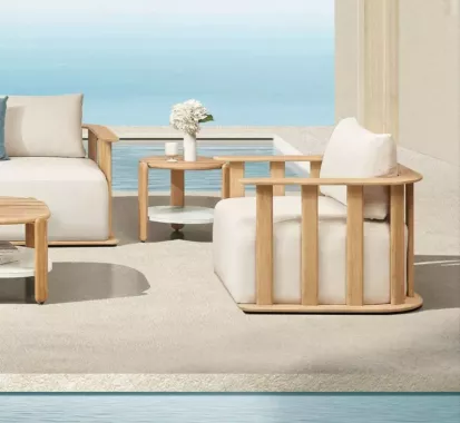 Salon de Jardin Bois Teck 5 places – PALLISAD par Claudio Bellini | Design haut de gamme extérieur sur la Côte d'Azur
