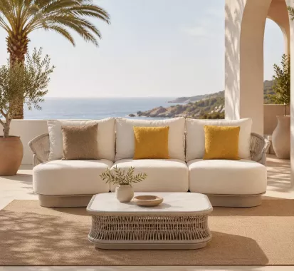 Ensemble salon de jardin 5 places luxe AIO design Claudio Bellini, structure aluminium Azur Lounge Provence Alpes Côte d'Azur