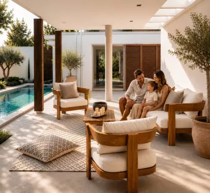 SALON DE JARDIN 4-5 PLACES TECK - EVOZA DESIGN ITALIEN