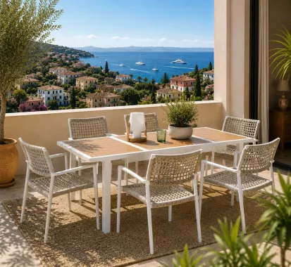 Chaise de table outdoor aluminium et cordes élégantes design italien - Azur Lounge Antibes Cannes Nice et Monaco