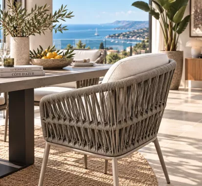 Fauteuil Repas Aluminium & Corde Tressée IBERIS | Antibes, Nice et Cannes