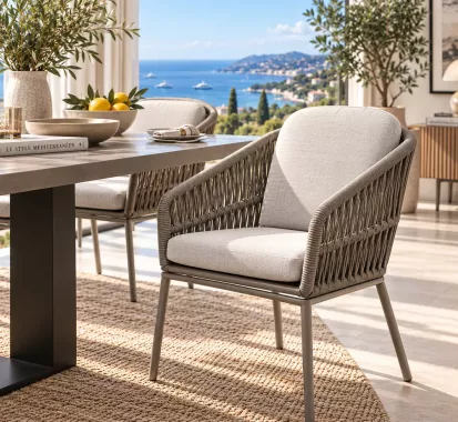 fauteuil de table Iberis aluminium corde resine