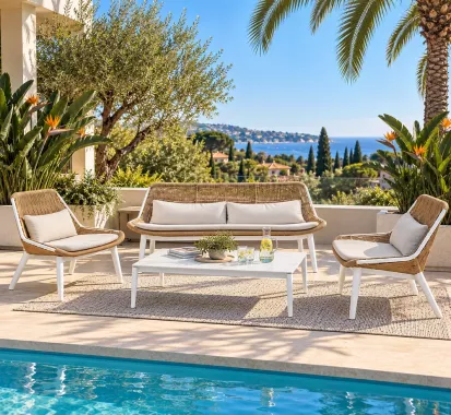 ENSEMBLE SALON DE JARDIN 5 PLACES RESINE ET ALUMINIUM PREMIUM - COMINA