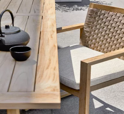 Ensemble table & 6 fauteuil Teck ANTIGUA Apple Bee – Élégance et design outdoor d’exception | Côte d’Azur French Riviera