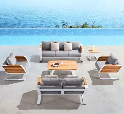 Table d'Appoint WING - Design Pininfarina | Teck Massif et Aluminium Blanc Monaco & PACA