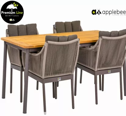 BIJOU – Table Teck & 4 Fauteuils Apple Bee | Mobilier d’Extérieur Premium pour les Antilles : Martinique, Guadeloupe, St-Martin