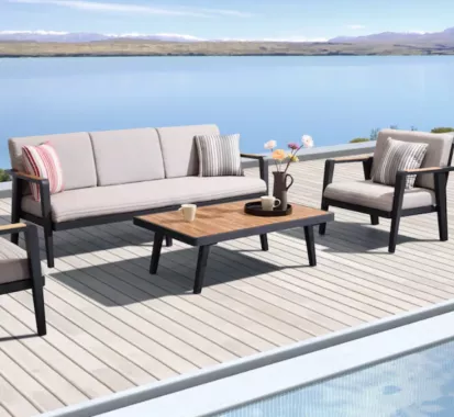 Salon de Jardin Haut de Gamme EMOTI – Aluminium & Teck – Caribbean Patio