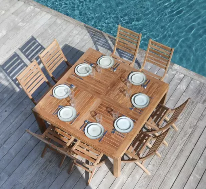 TABLE CARREE TECK - ANGOULA MEDICIS FRANCE 150CM