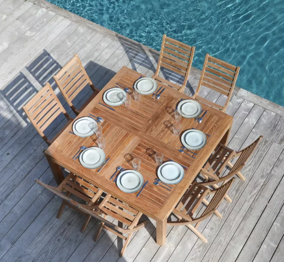 TABLE CARREE TECK - ANGOULA MEDICIS FRANCE 150CM