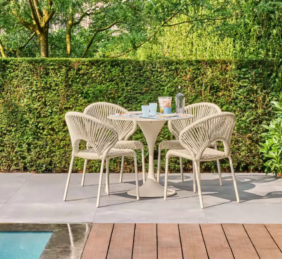 TABLE A MANGER RONDE ALU PLATEAU CERAMIQUE PIERRE - NOVA SUNS