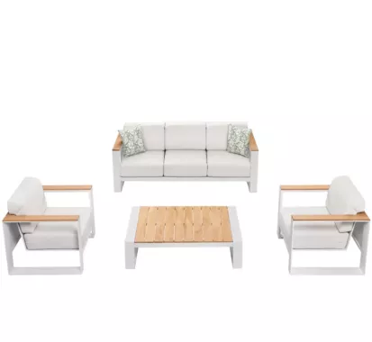 Salon de Jardin Cambusa 5 Places Blanc – Design Claudio Bellini | Aluminium & Teck | Caribbean Patio Antilles