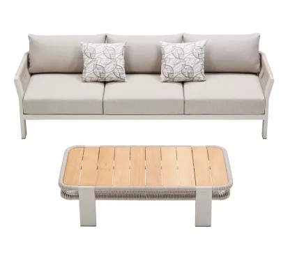 Salon de jardin BORROMEO – Design Claudio Bellini | Aluminium, teck & corde haut de gamme Côte d’Azur & Monaco | Azur Lounge