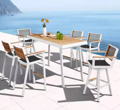 TABLE HAUTE BAR ET 6 TABOURETS YORK ALU DESIGN