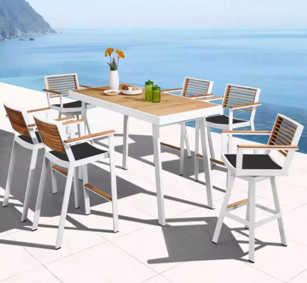 TABLE HAUTE BAR ET 6 TABOURETS YORK ALU DESIGN