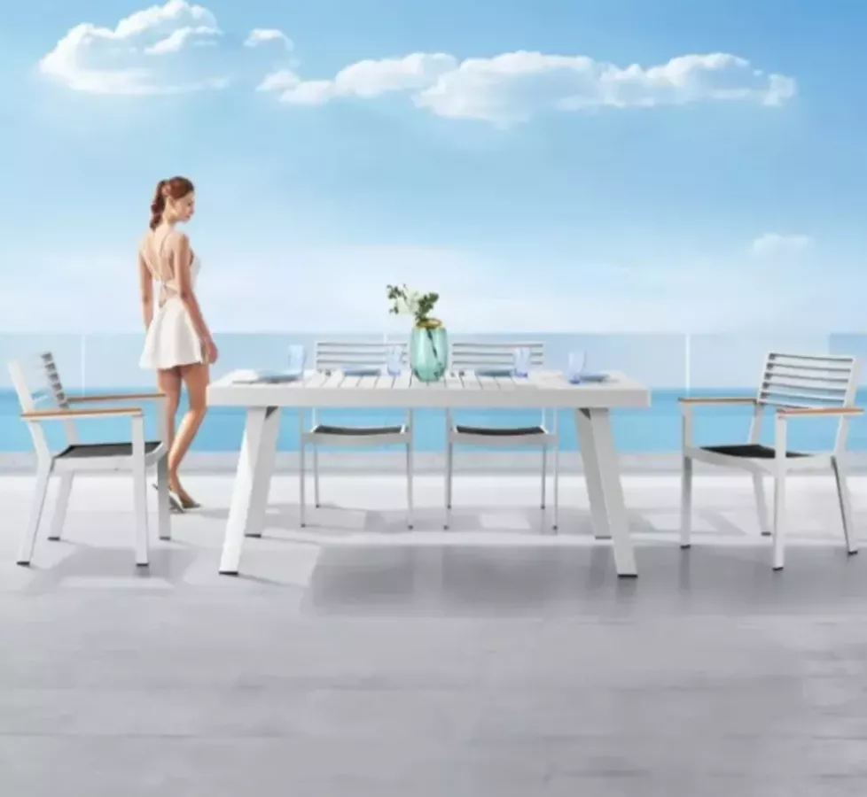 ENSEMBLE TABLE A MANGER ALU BLANC YORK