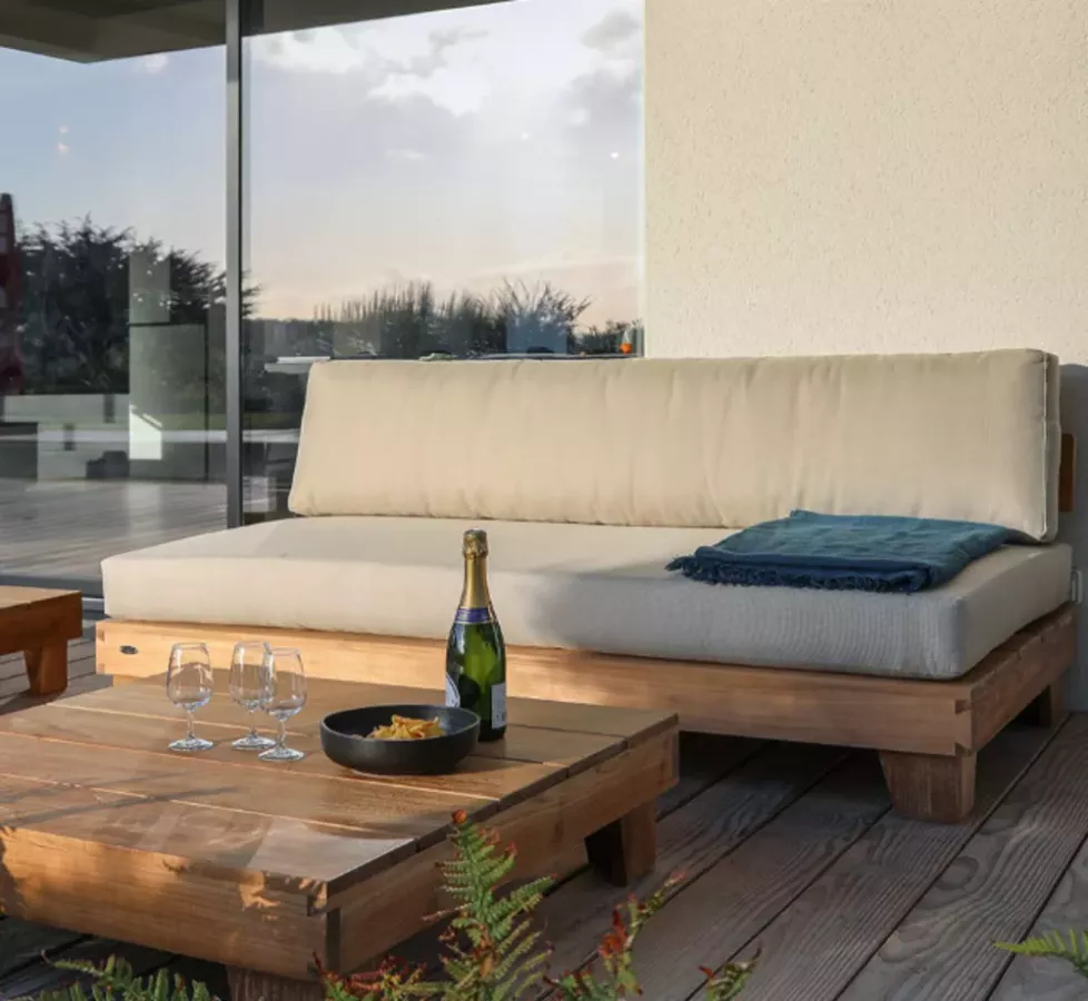 CANAPE 3 PLACES BANQUETTE BOIS TECK PREMIUM - MARBEYA MEDICIS FR