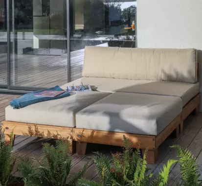 CANAPE 3 PLACES BANQUETTE BOIS TECK PREMIUM - MARBEYA MEDICIS FR