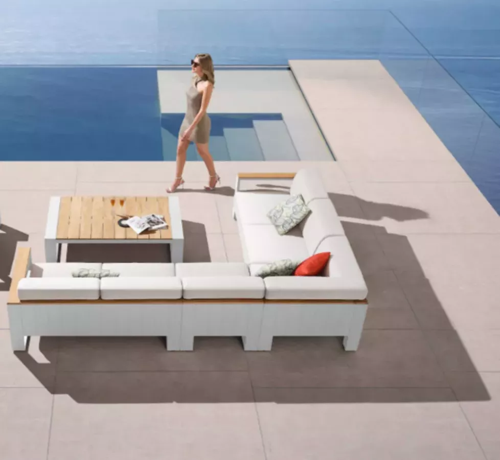 Salon d’Angle Design Italien 5-6 Places – Cambusa Aluminium & Teck | Azur Lounge